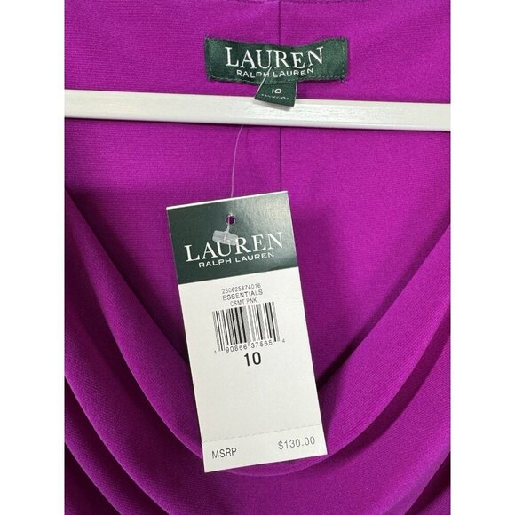 Lauren Ralph Lauren Sheath Dress Sz 10 Magenta Cowl Draped Neck Sleeveless Ruche - Picture 7 of 11